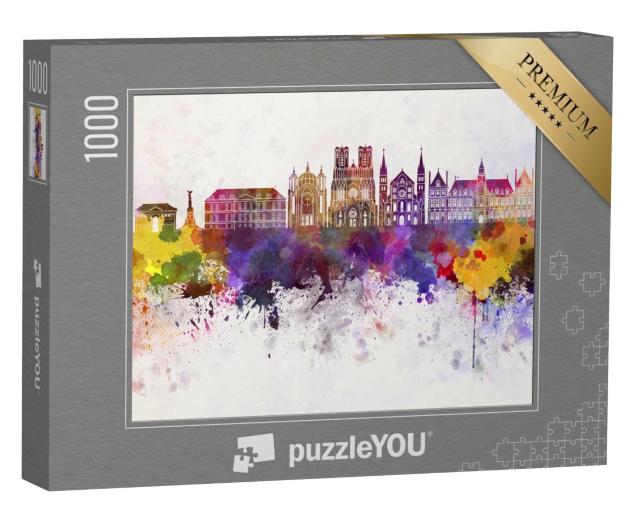 Puzzle de 1000 pièces « Reims Skyline en fond d'aquarelle »