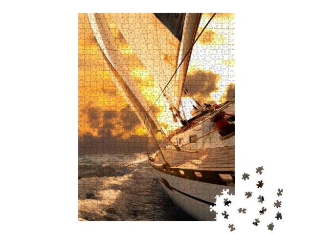 Puzzle de 1000 pièces « Voilier dans le vent au coucher du soleil »