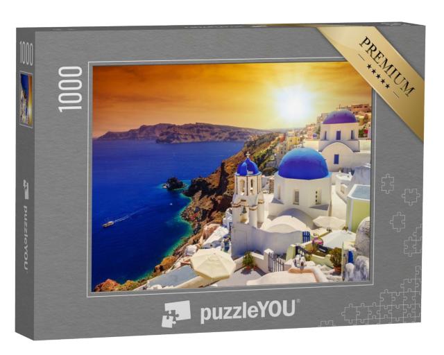 Puzzle de 1000 pièces « Coucher de soleil sur Oia à Santorin, Grèce »