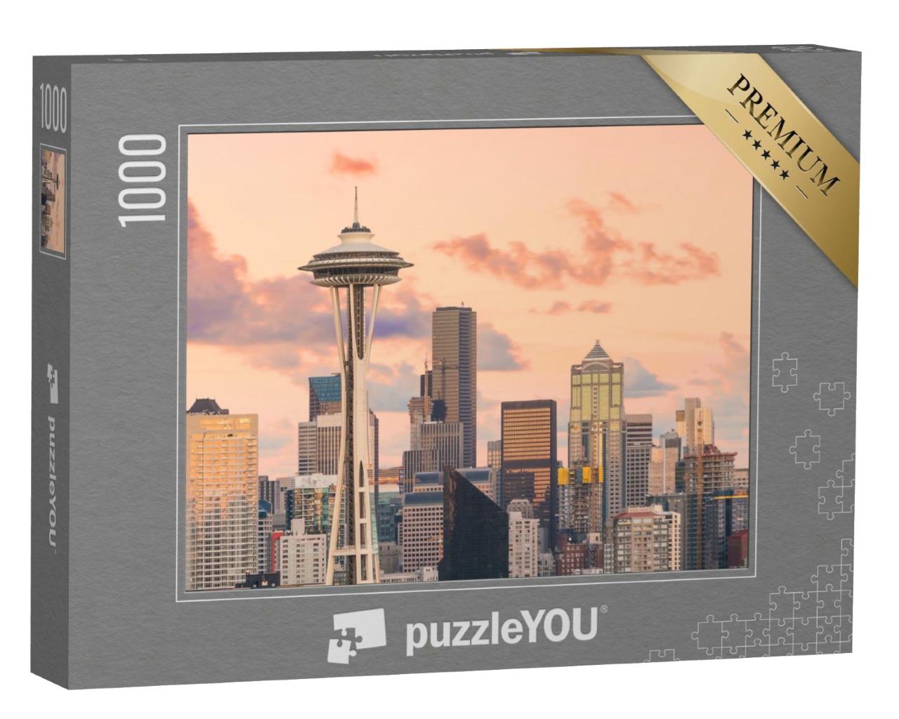 Puzzle de 1000 pièces « Vue de la ligne d'horizon du centre-ville de Seattle dans l'État de Washington, États-Unis »