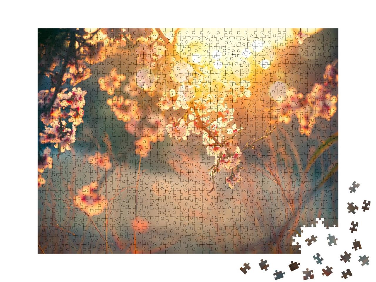 Puzzle de 1000 pièces « Douce lumière du soleil sur les fleurs du verger »