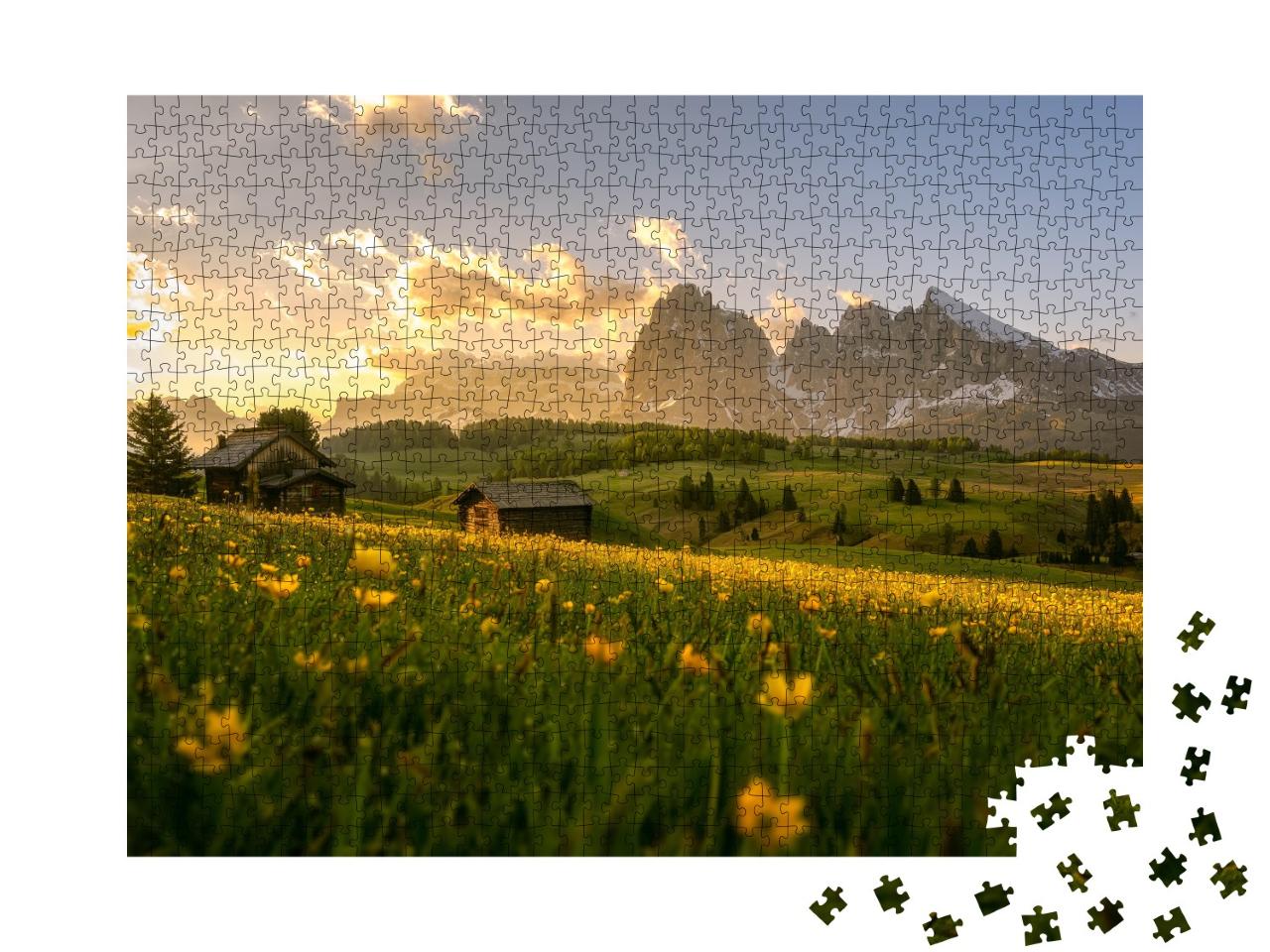 Puzzle de 1000 pièces « Magnifique lever de soleil sur l'Alpe de Siusi, Tyrol du Sud »