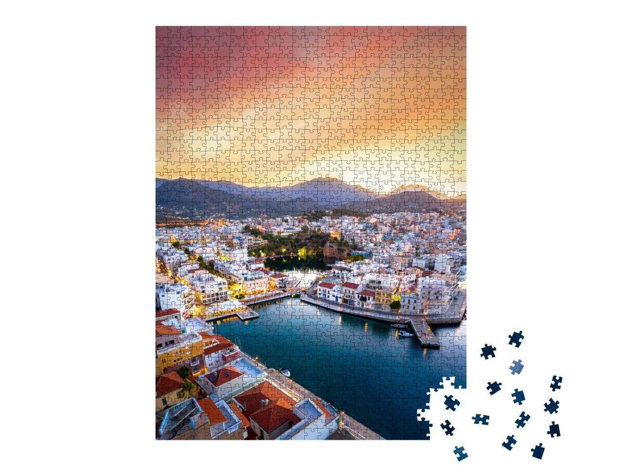 Puzzle de 1000 pièces « Le lac Voulismeni près d'Agios Nikolaos, ville côtière de Crète, Grèce »