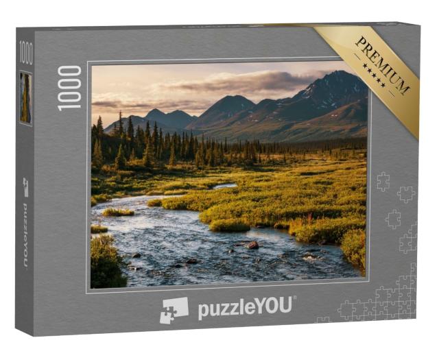 Puzzle de 1000 pièces « Lac du soir dans la toundra, Alaska »