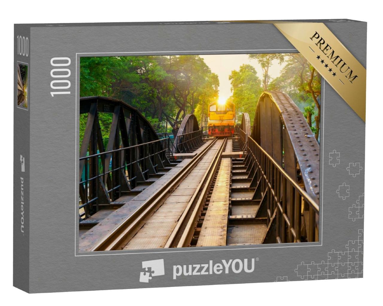 Puzzle de 1000 pièces « Vieux train sur le pont de la rivière Kwai à Kanchanaburi, Thaïlande »