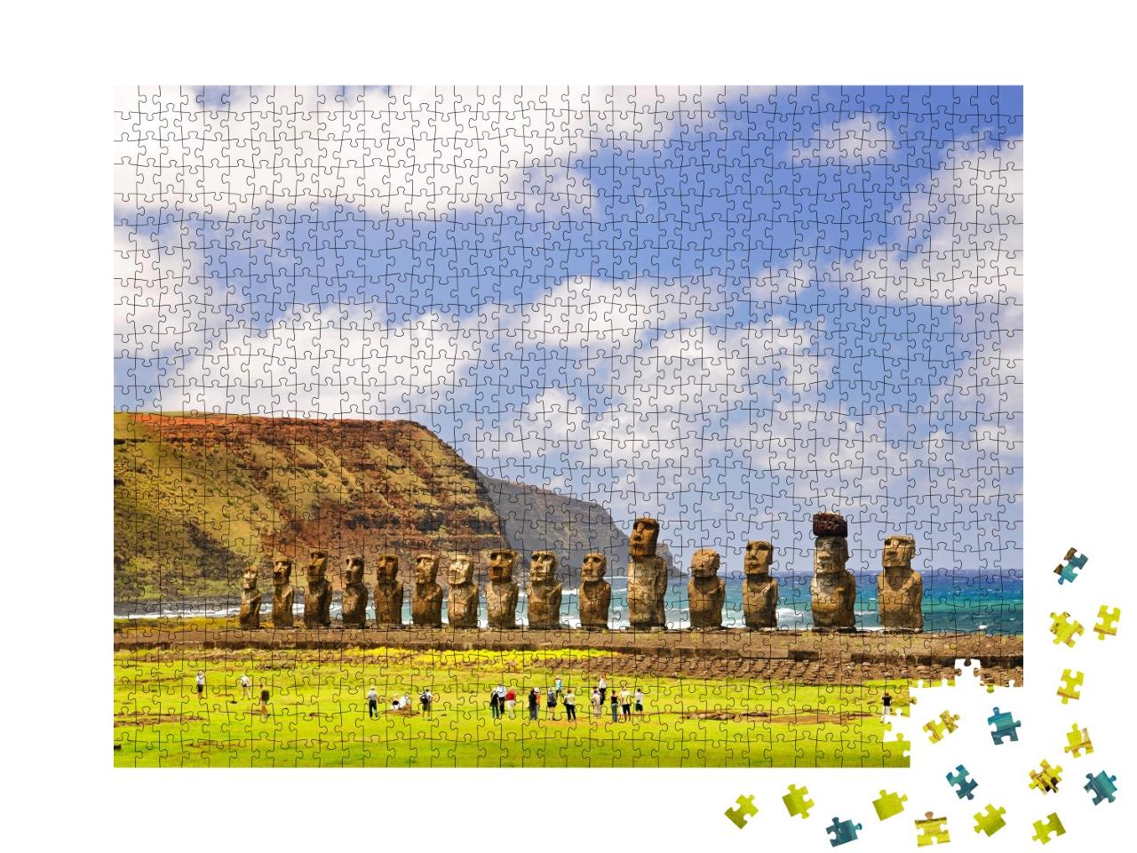 Puzzle de 1000 pièces « Figurines en pierre Moais de Ahu Tongariki sur l'île de Pâques, Chili »
