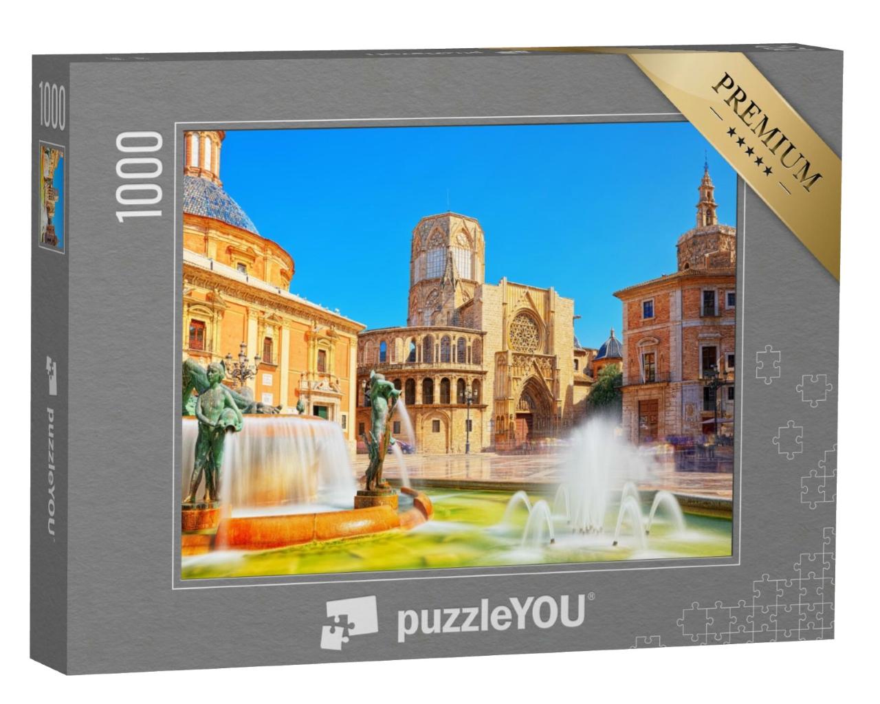 Puzzle de 1000 pièces « Fontaine pittoresque devant la cathédrale de Valence, Espagne »