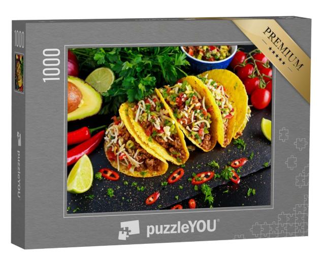Puzzle de 1000 pièces « La cuisine mexicaine : Délicieux tacos avec salsa maison »