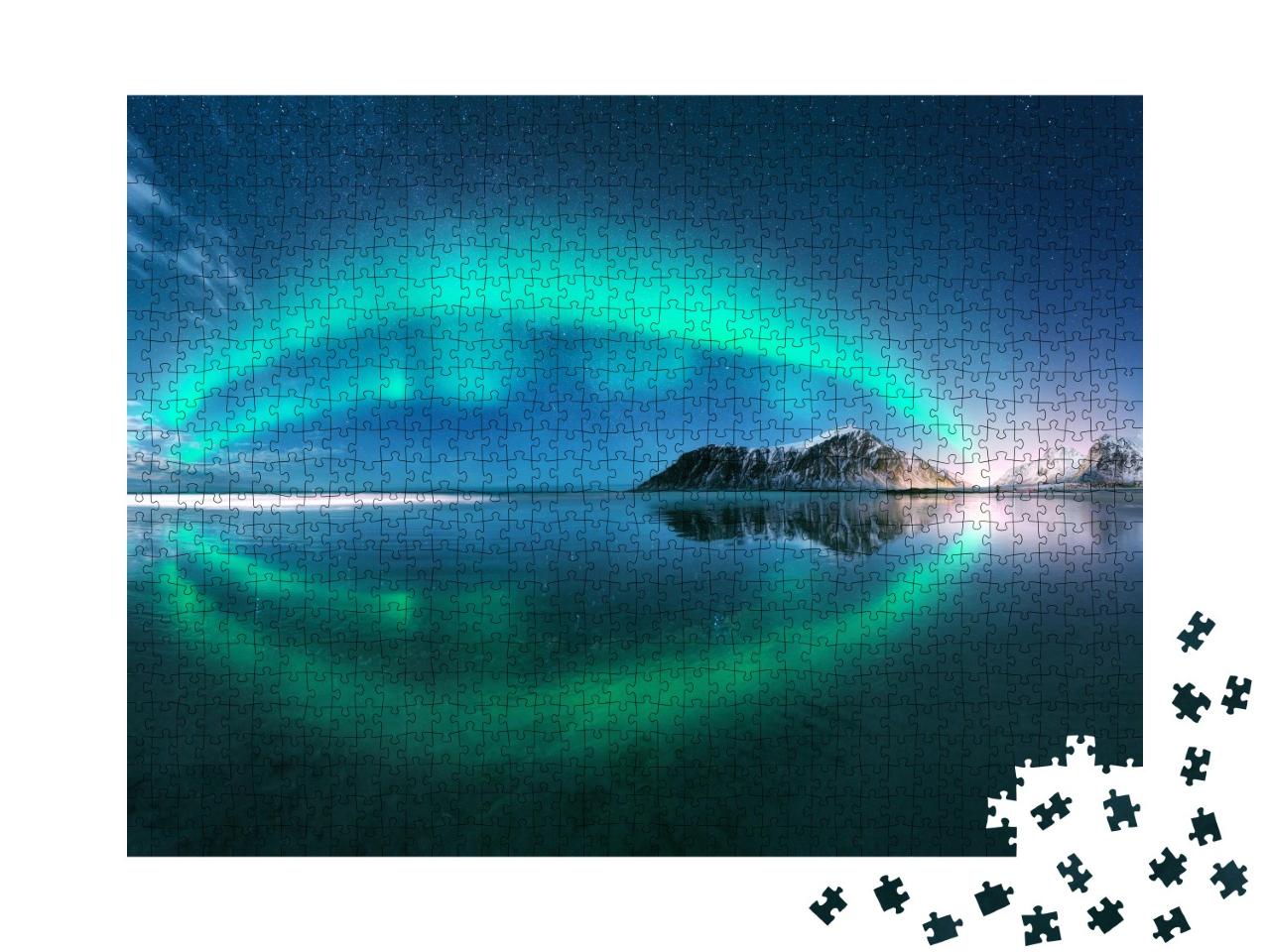 Puzzle de 1000 pièces « Aurore boréale sur l'archipel des Lofoten, Norvège »