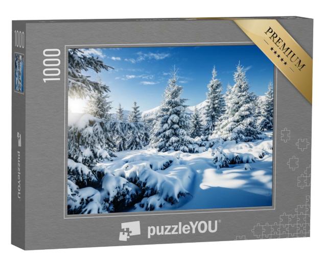 Puzzle de 1000 pièces « Épicéas couverts de neige dans le parc national des Carpates »