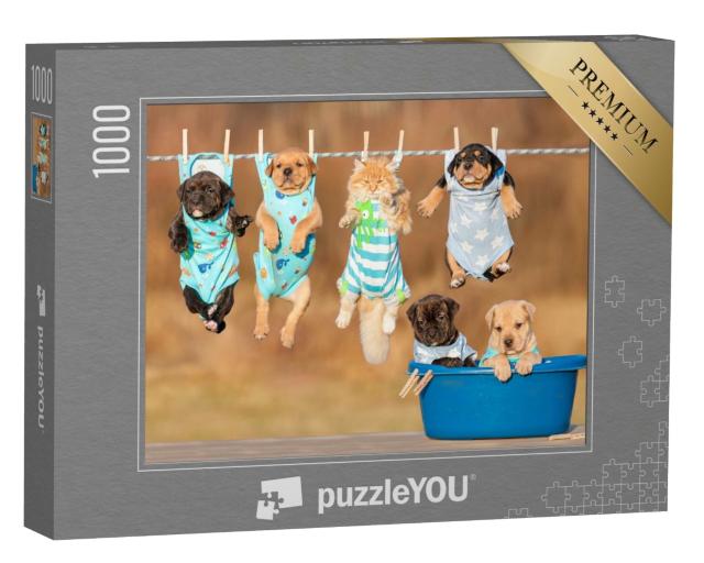 Puzzle de 1000 pièces « Drôle de groupe d'enfants animaux »