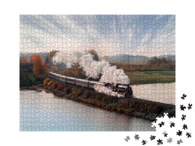 Puzzle de 1000 pièces « Locomotive à vapeur ancienne dans un paysage automnal »