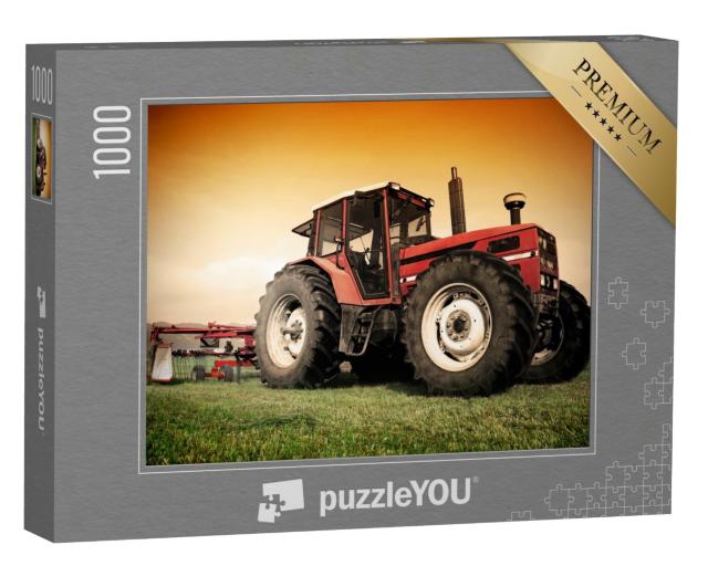 Puzzle de 1000 pièces « Vieux tracteur rouge dans un pré en train de faucher »