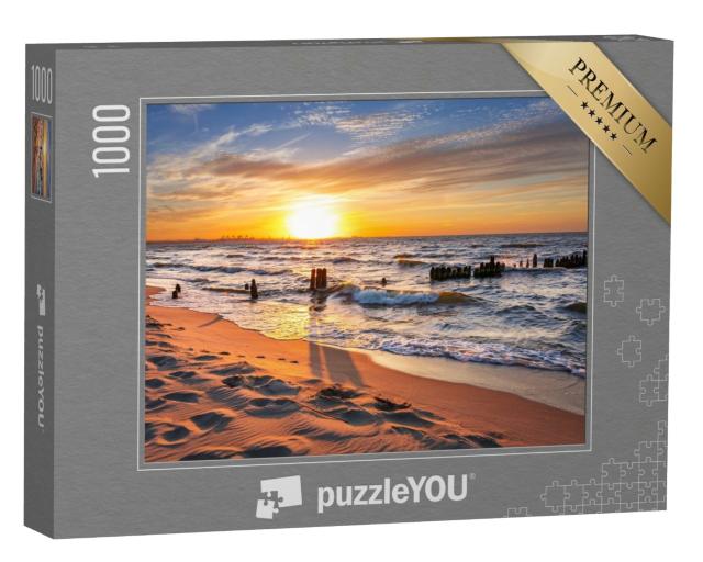 Puzzle de 1000 pièces « Coucher de soleil sur une plage de la mer Baltique, Pologne »