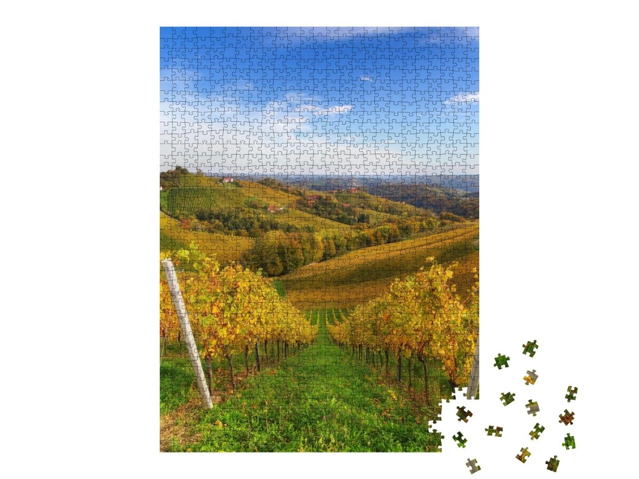 Puzzle de 1000 pièces « Vignoble sous un ciel bleu profond en automne »
