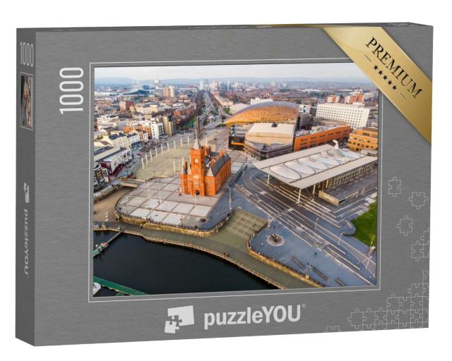 Puzzle de 1000 pièces « Vue de drone : jetée de Cardiff, derrière la ville »