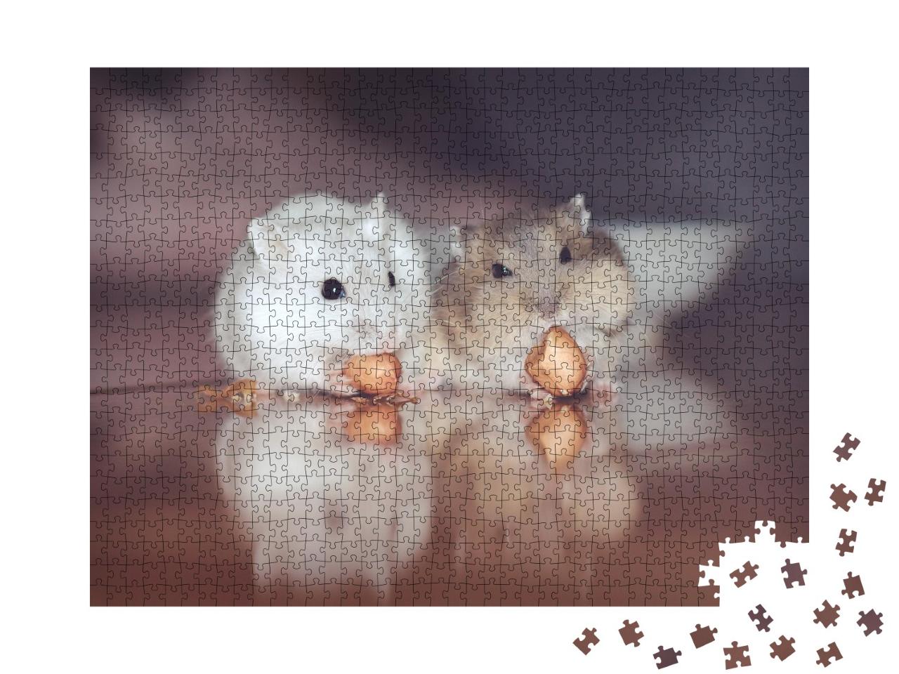 Puzzle de 1000 pièces « Deux adorables hamsters russes grignotent des noix »