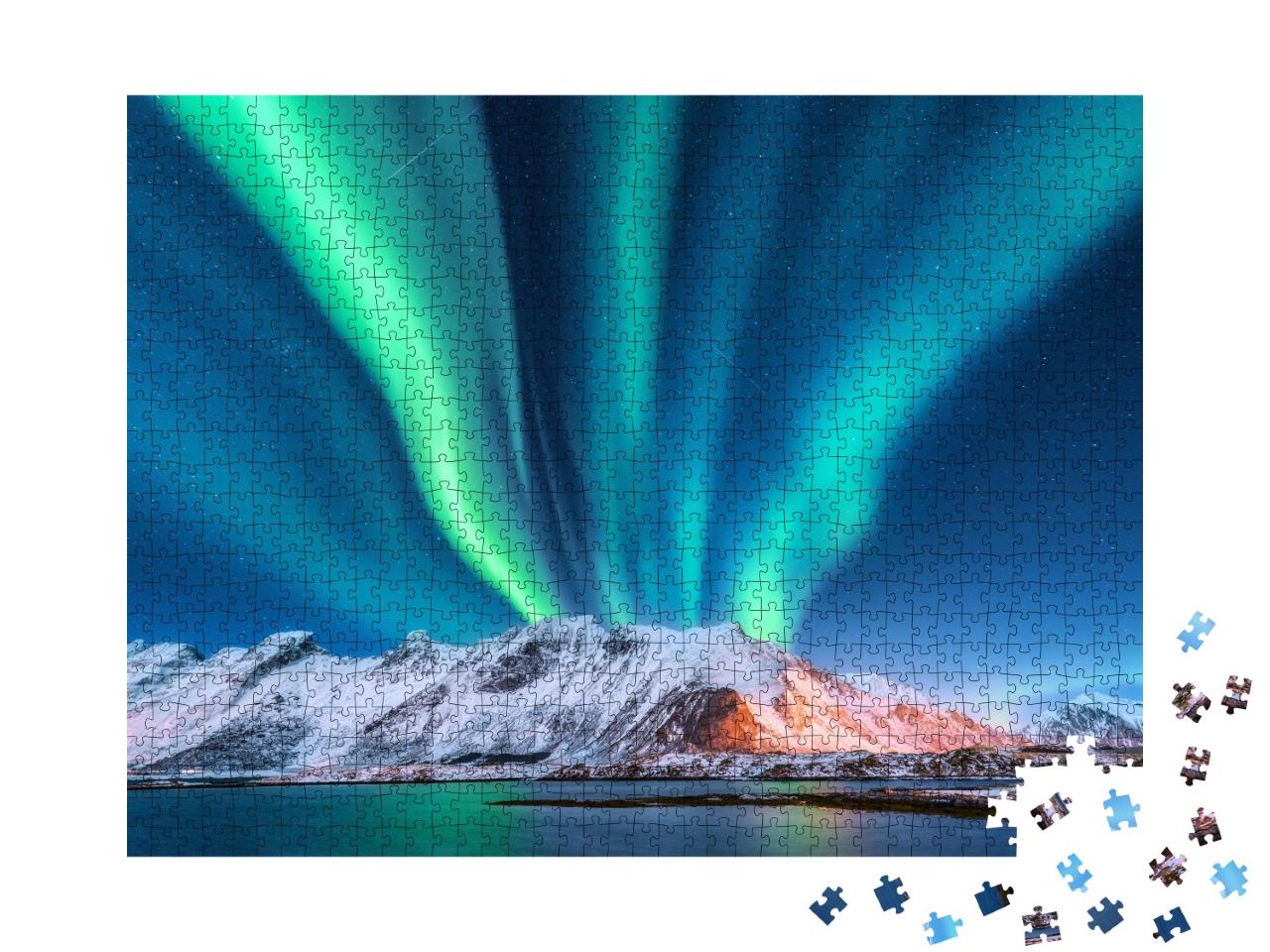 Puzzle de 1000 pièces « Aurore boréale au-dessus de la Norvège avec ciel étoilé »