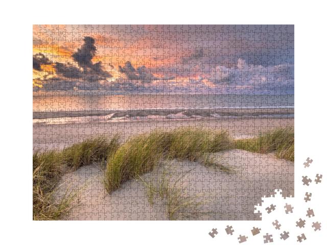 Puzzle de 1000 pièces « Coucher de soleil sur les dunes de Zélande, Pays-Bas »
