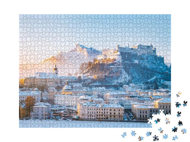 Puzzle de 1000 pièces « Salzbourg avec la forteresse Hohensalzburg et la rivière, Autriche »