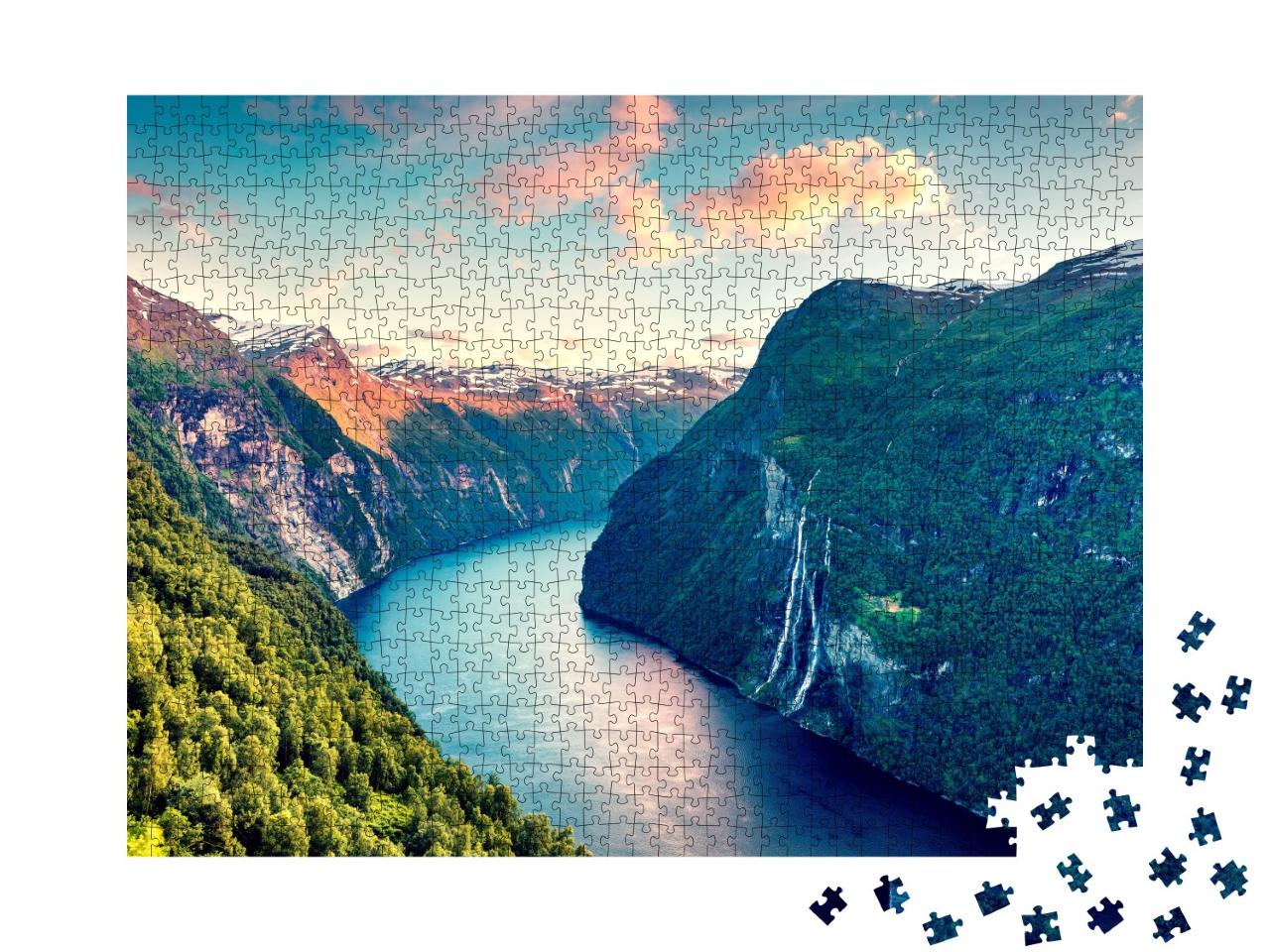 Puzzle de 1000 pièces « Ambiance de soirée au Sunnylvsfjord en Norvège »