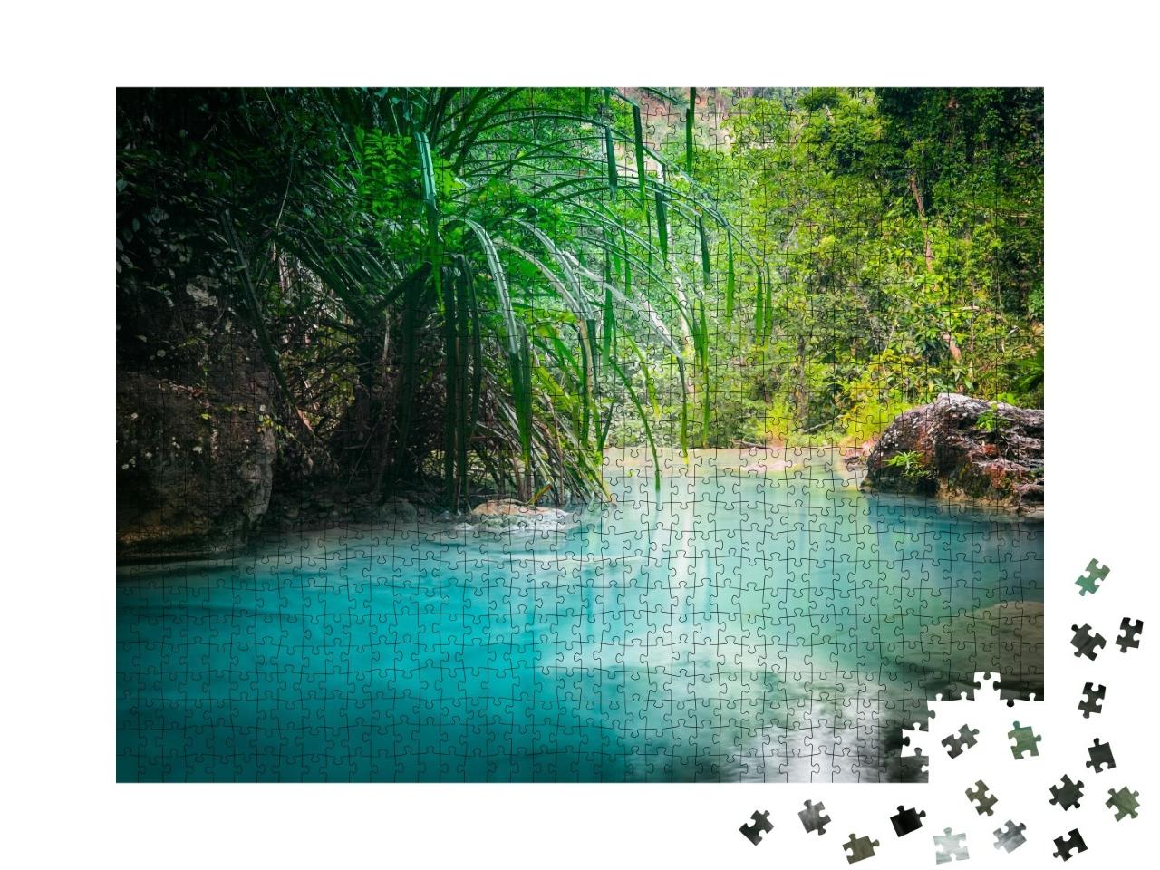 Puzzle de 1000 pièces « Eau turquoise de la cascade d'Erawan, Thaïlande »