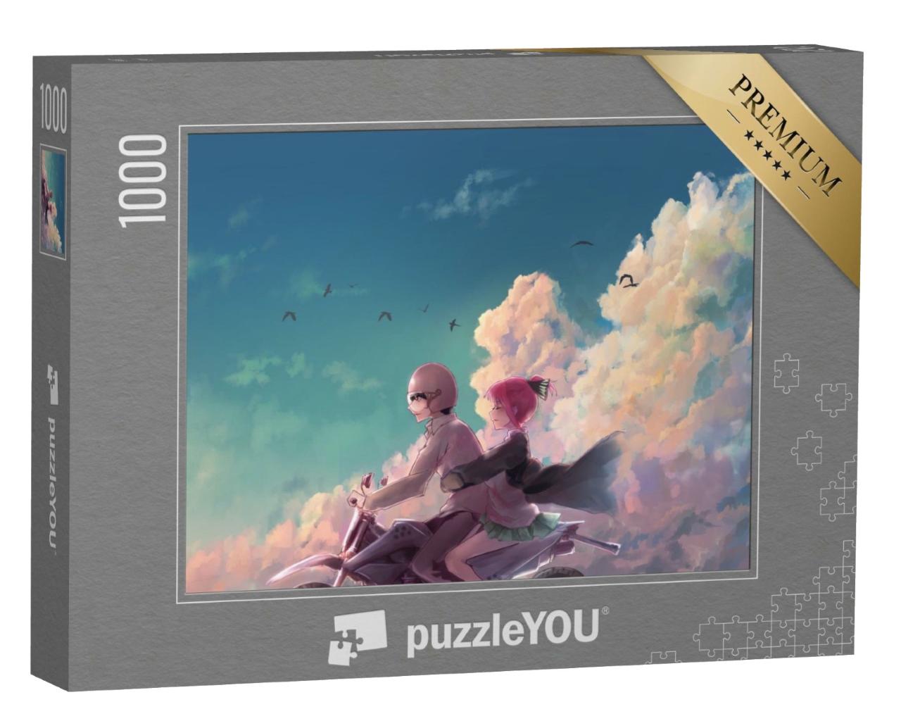 Puzzle de 1000 pièces « Illustration d'un couple sur une moto »