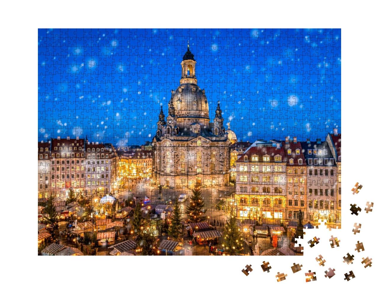 Puzzle de 1000 pièces « Marché de Noël devant l'église Frauenkirche de Dresde sur le Neumarkt, Saxe »