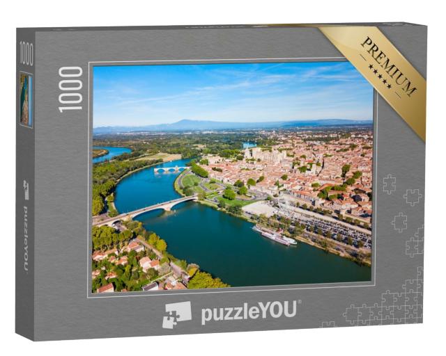 Puzzle de 1000 pièces « Vue panoramique du Rhône vue du ciel à Avignon. Avignon est une ville située sur le Rhône »