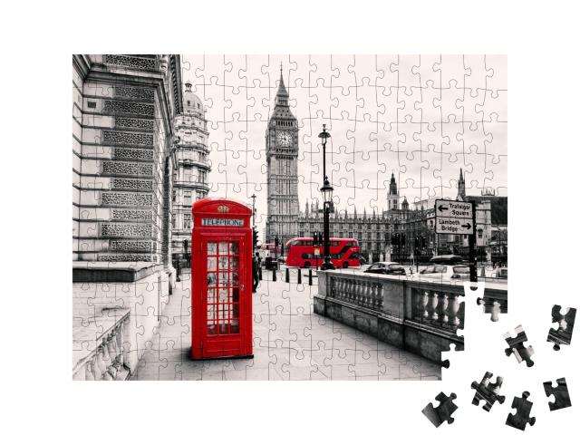 Puzzle de 200 pièces « Cabine téléphonique rouge : l'emblème de Londres, Angleterre »