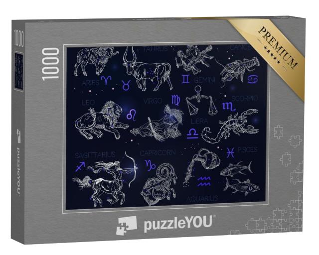 Puzzle de 1000 pièces « Constellations, signes du zodiaque, horoscopes, style de gravure vintage »