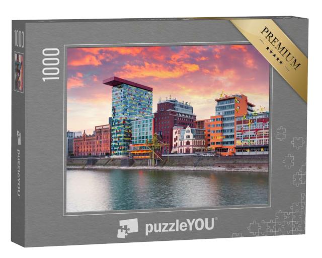 Puzzle de 1000 pièces « Coucher de soleil sur le Rhin à Düsseldorf »