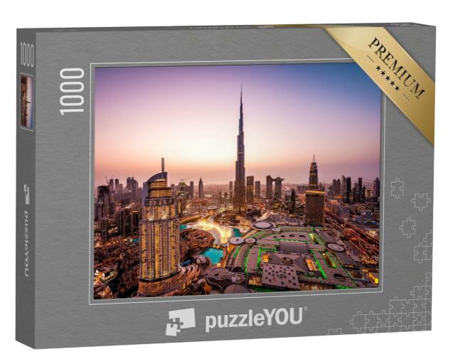 Puzzle de 1000 pièces « Belle ligne d'horizon de Dubaï la nuit, lumières de la ville »