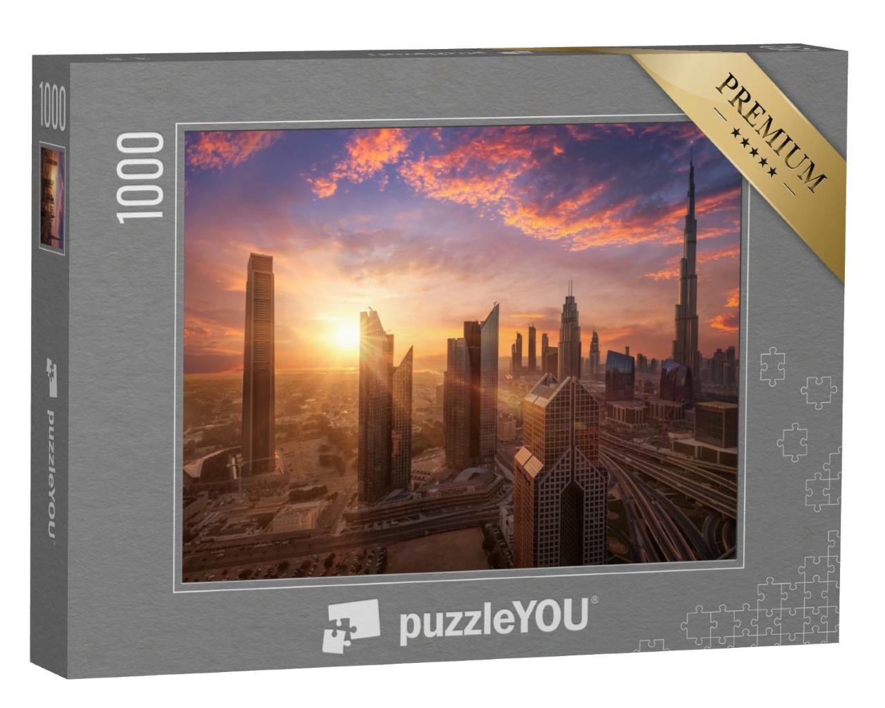 Puzzle de 1000 pièces « Magnifique coucher de soleil à Dubaï Downtown »