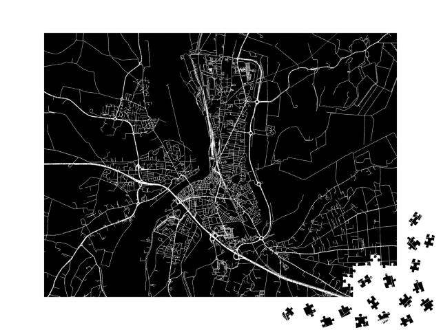 Puzzle de 1000 pièces « Plan de ville vectoriel d'Arles en France avec des rues blanches isolées sur un fond noir. »