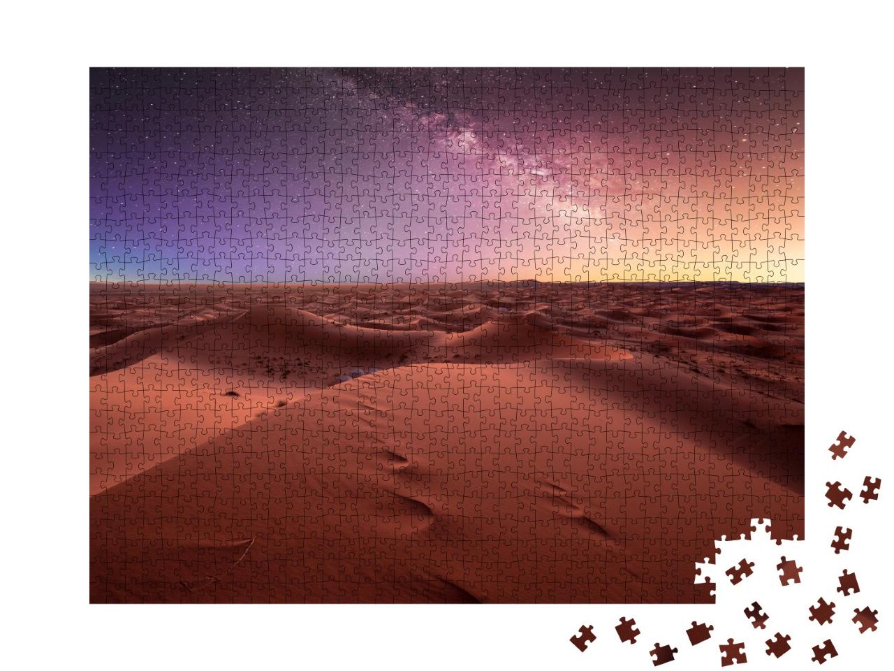 Puzzle de 1000 pièces « Voie lactée et les dunes de l'Erg Chebbi dans le désert du Sahara, Maroc »
