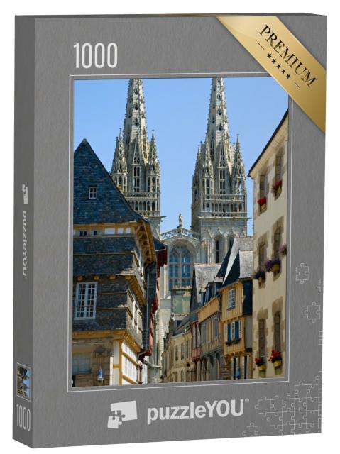 Puzzle de 1000 pièces « Quimper, cathédrale et maisons à colombages en Bretagne, France »