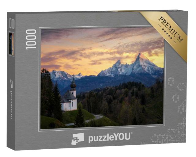 Puzzle de 1000 pièces « Chapelle Maria-Gern au-dessus de Berchtesgaden avec Watzmann »