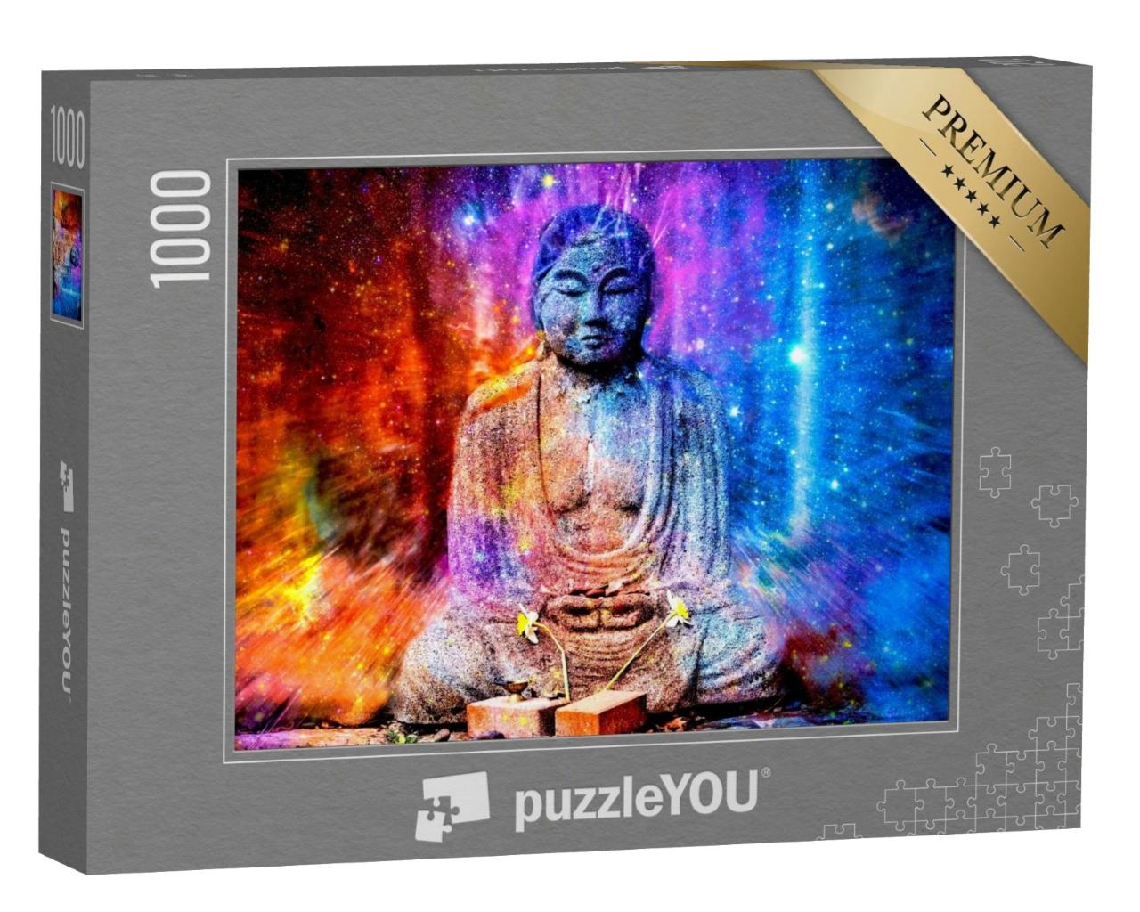 Puzzle de 1000 pièces « Statue de Bouddha et galaxie, illustration »