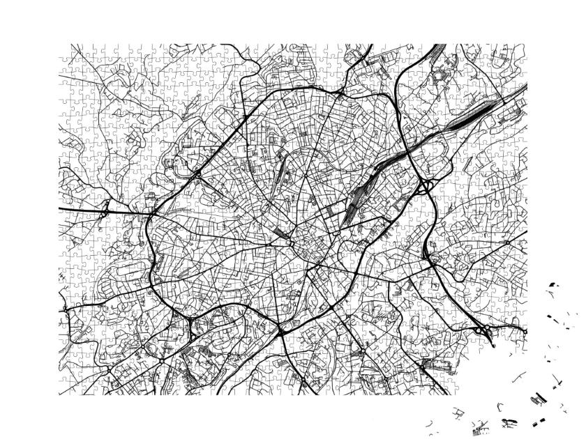 Puzzle de 1000 pièces « Plan vectoriel de Limoges en France avec des rues noires isolées sur un fond blanc. »