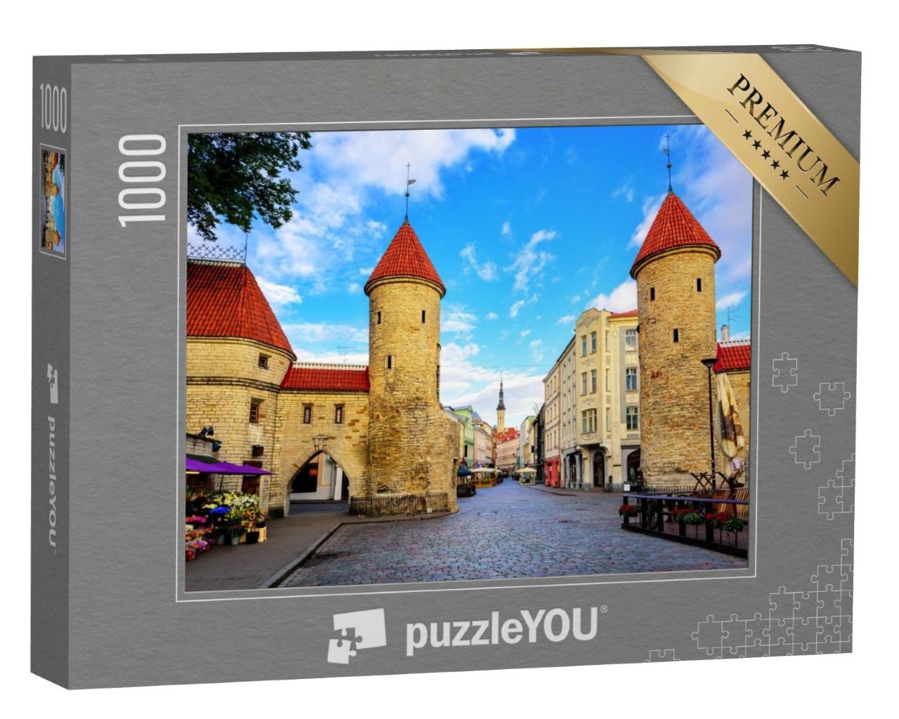 Puzzle de 1000 pièces « Tours jumelles de la porte Viru dans la vieille ville de Tallinn, Estonie »