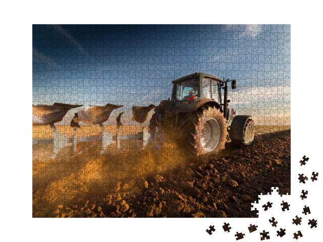 Puzzle de 1000 pièces « Tracteur labourant des champs »