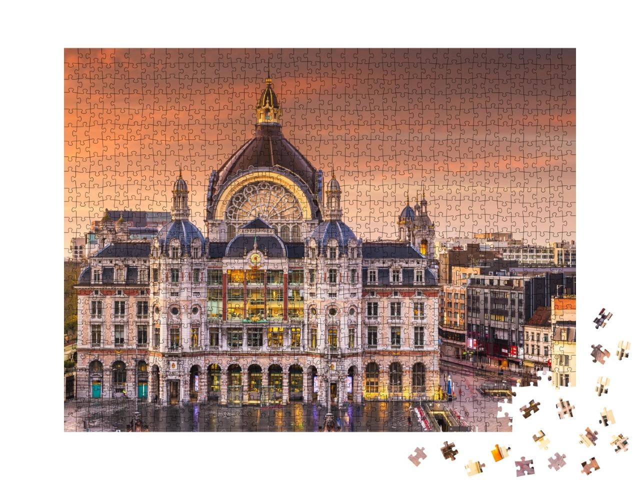 Puzzle de 1000 pièces « Ambiance matinale au-dessus de la gare centrale d'Anvers, Belgique »