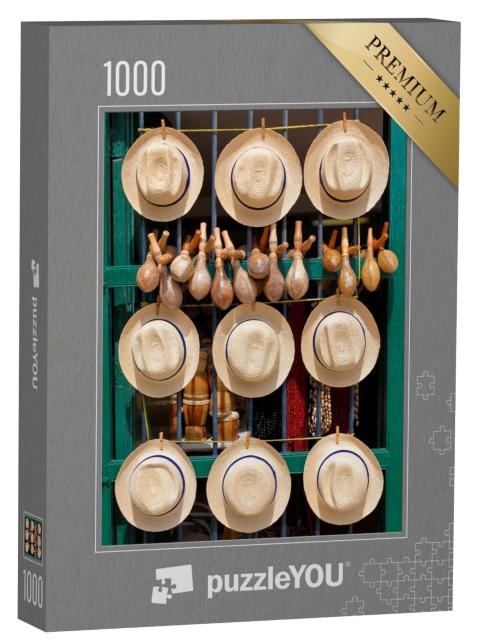 Puzzle de 1000 pièces « Chapeaux, instruments de musique, colliers à vendre à La Havane, Cuba »