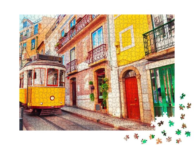 Puzzle de 1000 pièces « Célèbre tramway ancien dans la rue à Lisbonne, Portugal »