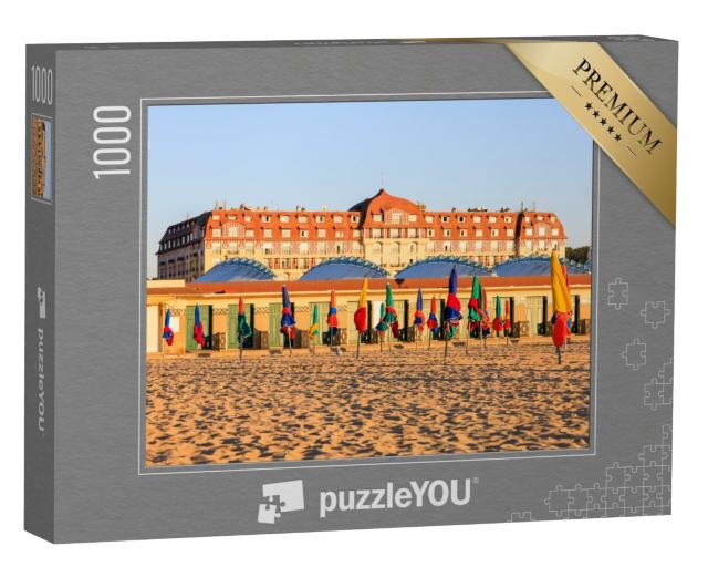 Puzzle de 1000 pièces « Parasols colorés sur la plage de sable de Deauville, Normandie, France. »