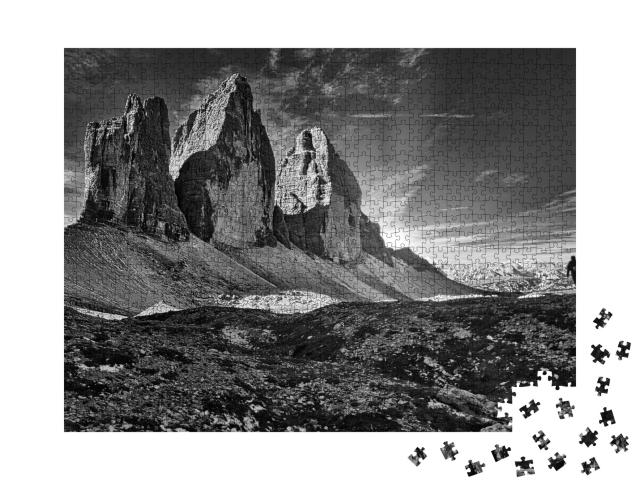 Puzzle de 1000 pièces « Drei Zinnen, Dolomites de Sesto, noir et blanc »