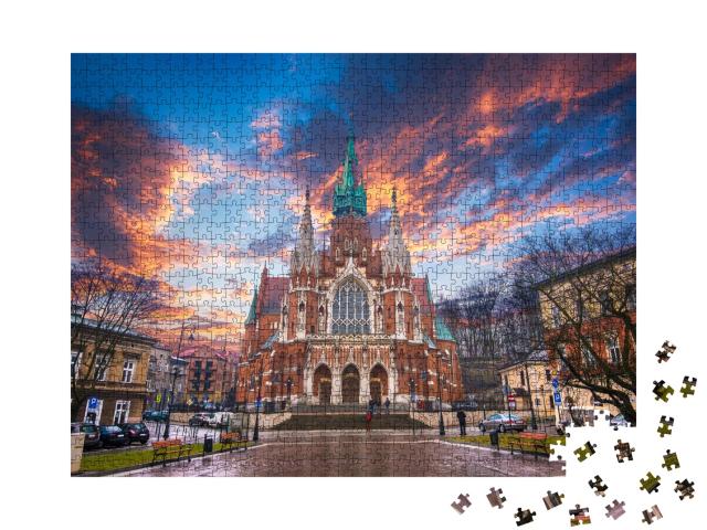 Puzzle de 1000 pièces « Église Saint-Joseph au coucher du soleil, Cracovie, Pologne »
