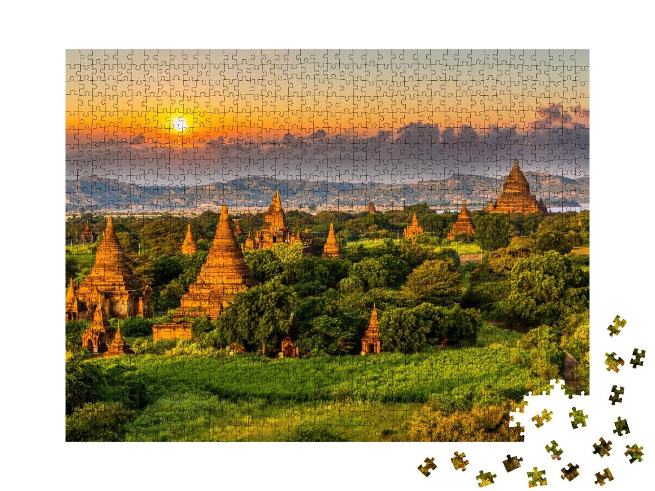 Puzzle de 1000 pièces « Temples antiques illuminés, Myanmar »
