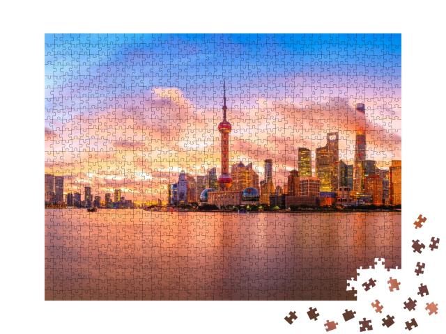 Puzzle de 1000 pièces « Skyline au coucher du soleil à Shanghai »